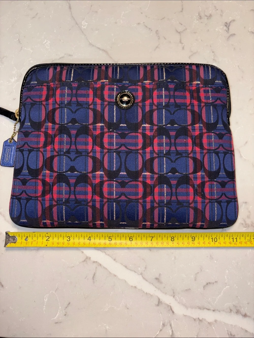 Coach Navy and Pink Plaid Signature Tech Sleeve